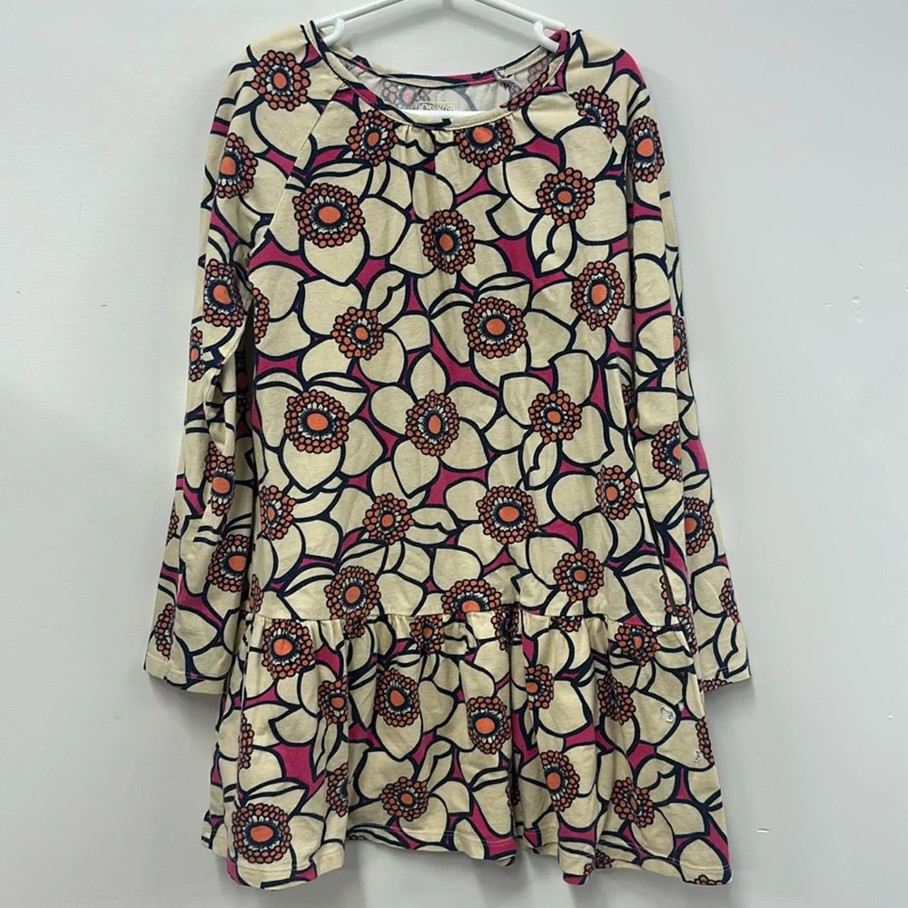Oshkosh girl pink cream orange floral long sleeve dress 8